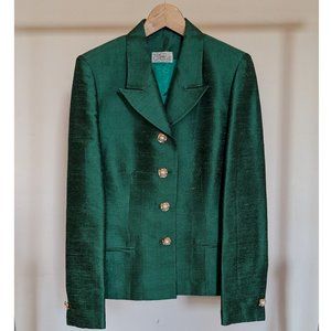 emerald green raw Thai silk skirt suit late 90s vintage